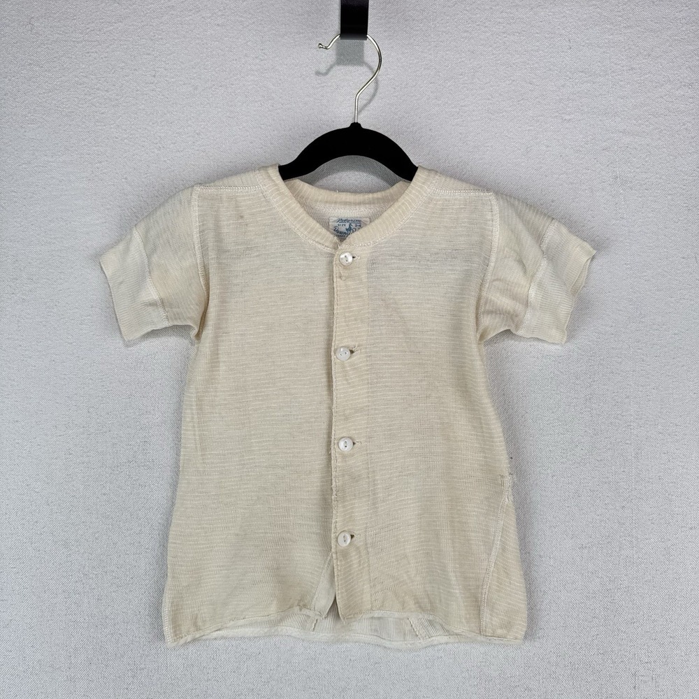 40's Vtg Pilgrim Downy-Baks 3T-4T Button Up Short Sleeve Cream Undershirt *Read